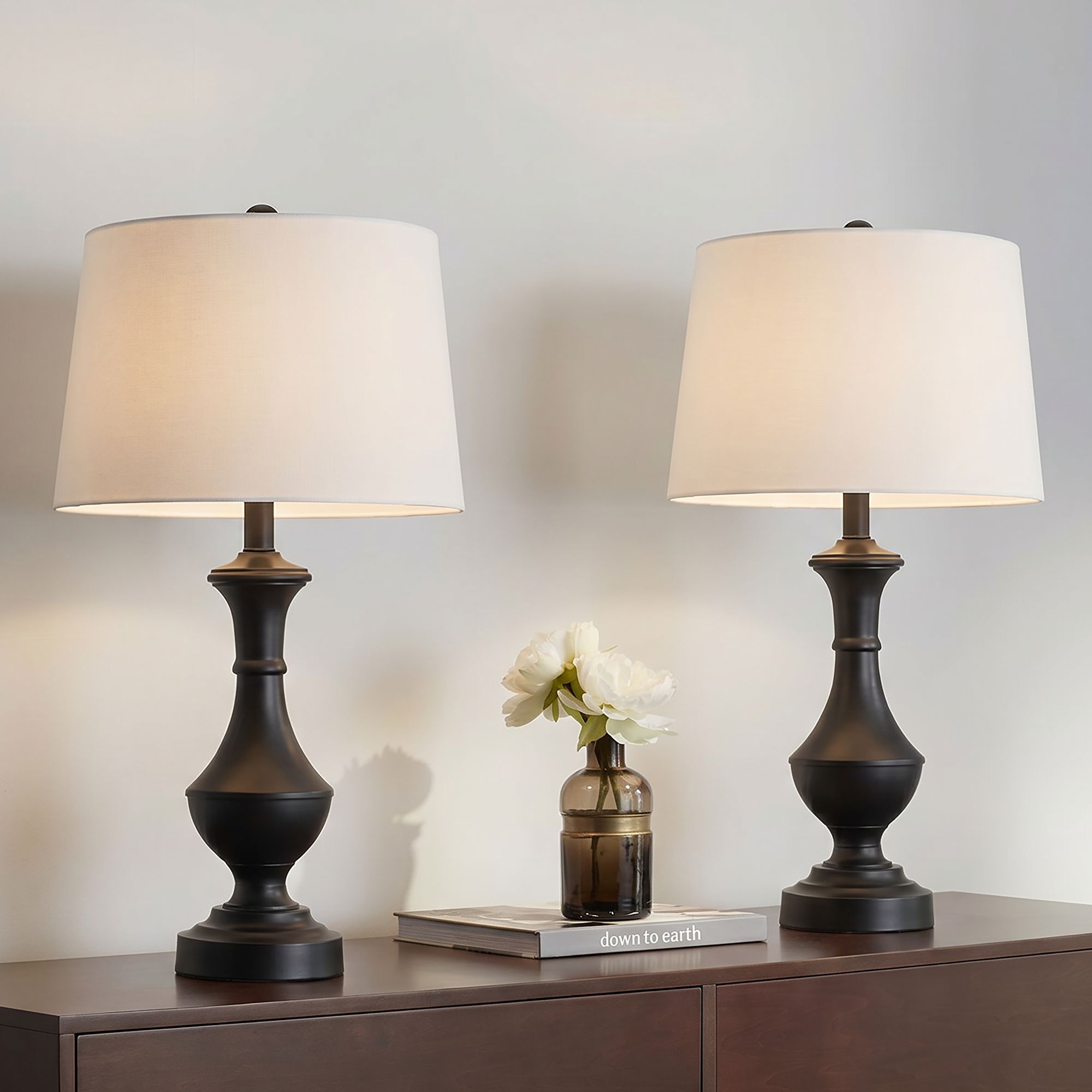 Image 1 Theo 27 1/4" High Black Metal Column Table Lamp Set of 2 in scene