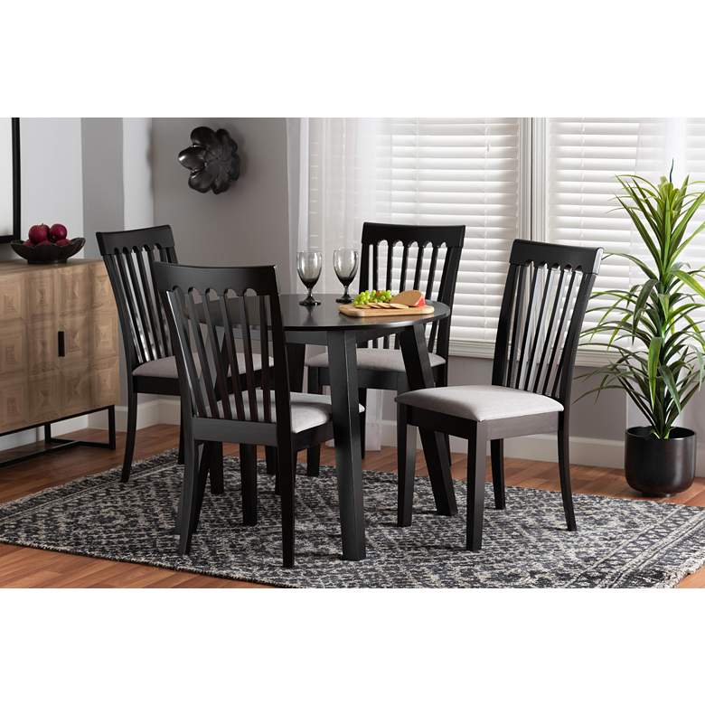 Image 1 Nina Espresso Brown Wood Gray Fabric 5-Piece Dining Set in scene