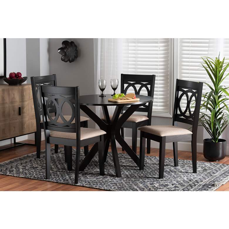 Image 1 Sanne Espresso Brown Wood Beige Fabric 5-Piece Dining Set in scene