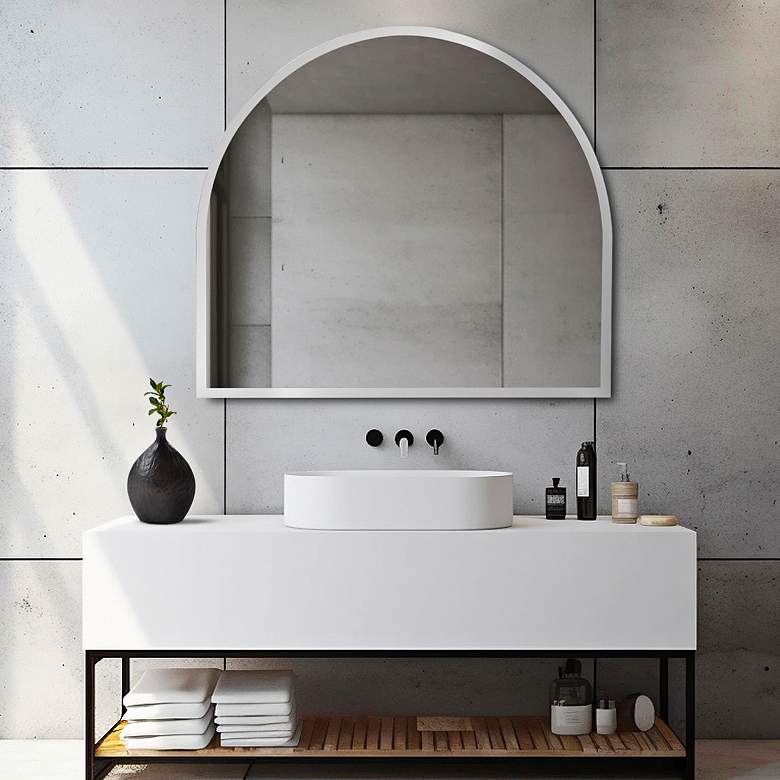 Image 1 Howard Elliott Frameless Silver 30" x 34" Arched Wall Mirror in scene