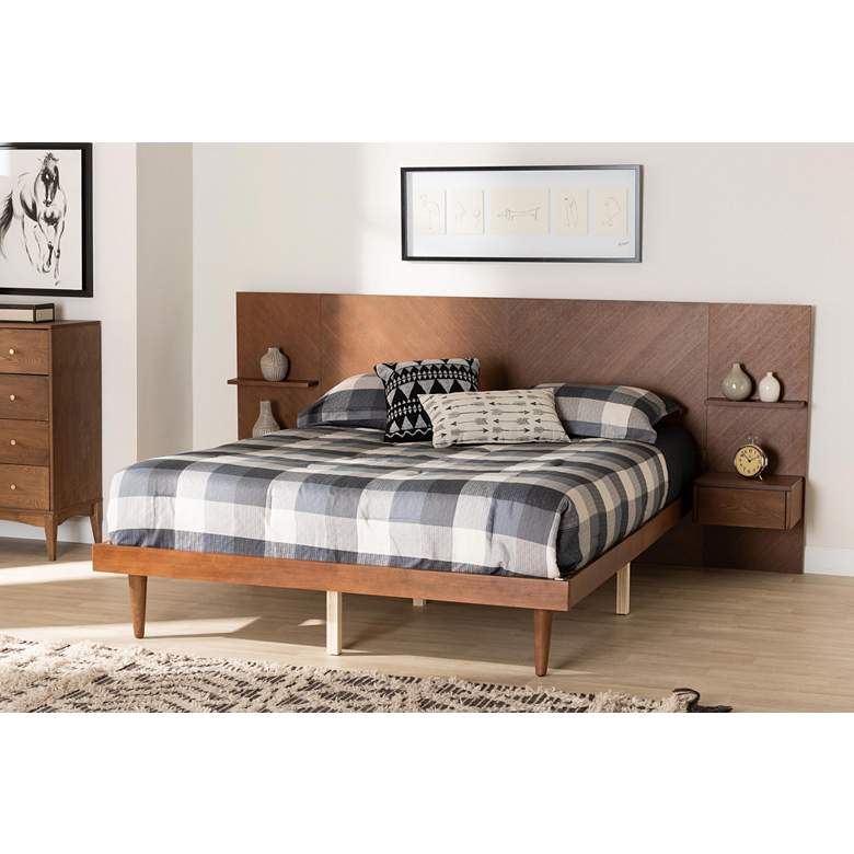 Image 1 Graham Ash Walnut Queen Platform Storage Bed w/ Nightstands in scene
