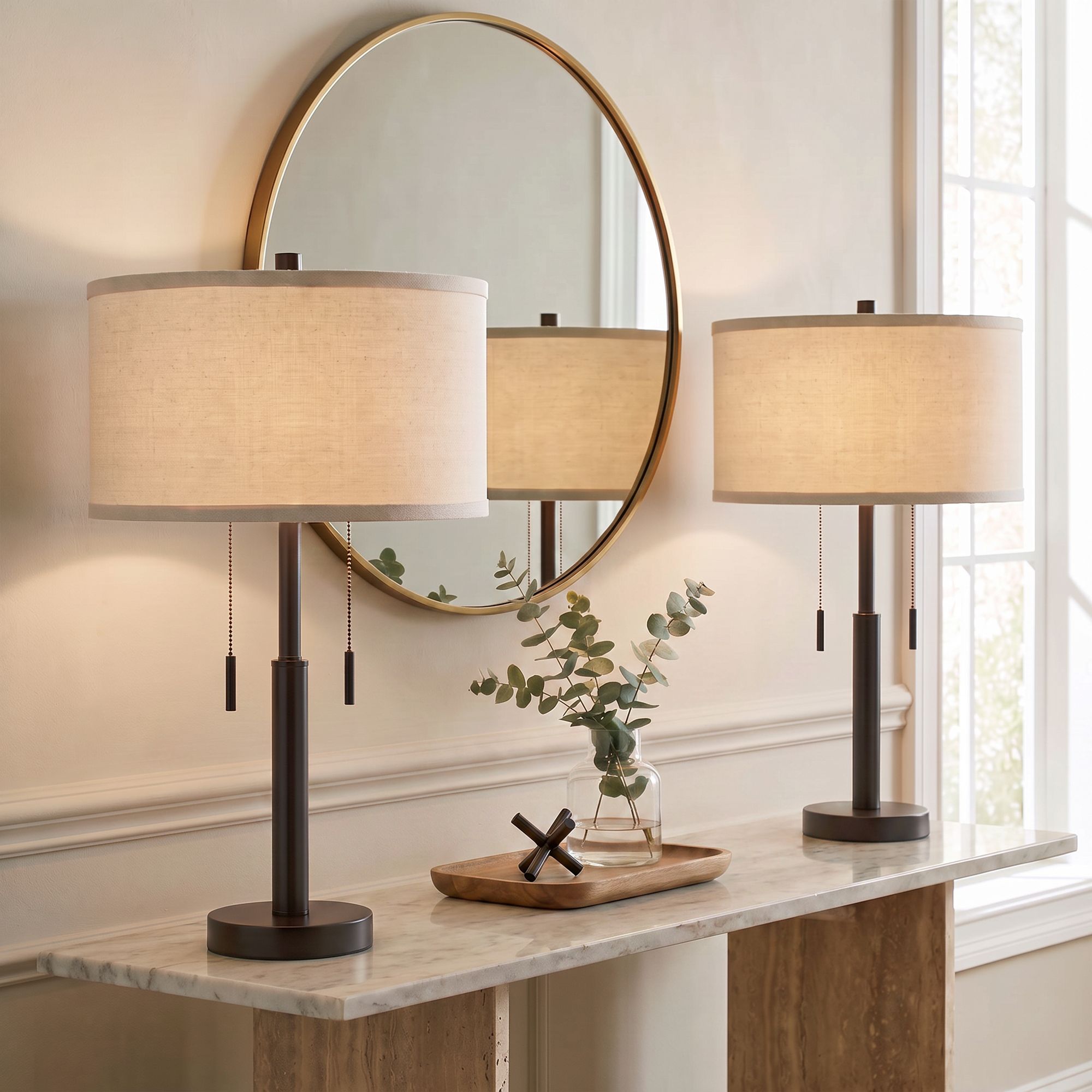 Image 1 Franklin Iron Works Bernie 25" Bronze USB Table Lamps Set of 2 in scene