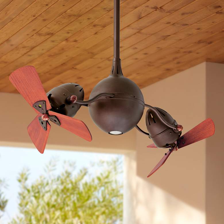Image 1 39" Matthews Acqua Bronze and Mahogany Dual Head LED Ceiling Fan
