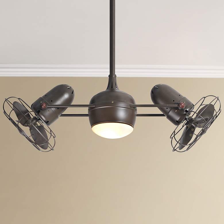 Image 1 39 inch Matthews Dagny Bronze Damp Rated Dual Head Ceiling Fan with Remote