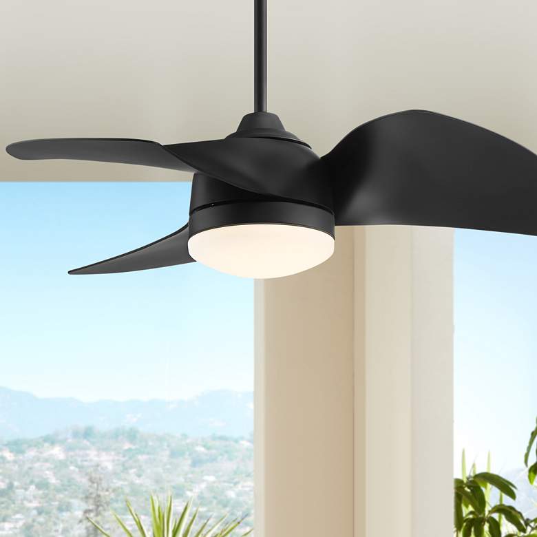 Image 1 39 inch Possini Euro Black Damp Rated LED Modern Ceiling Fan with Remote