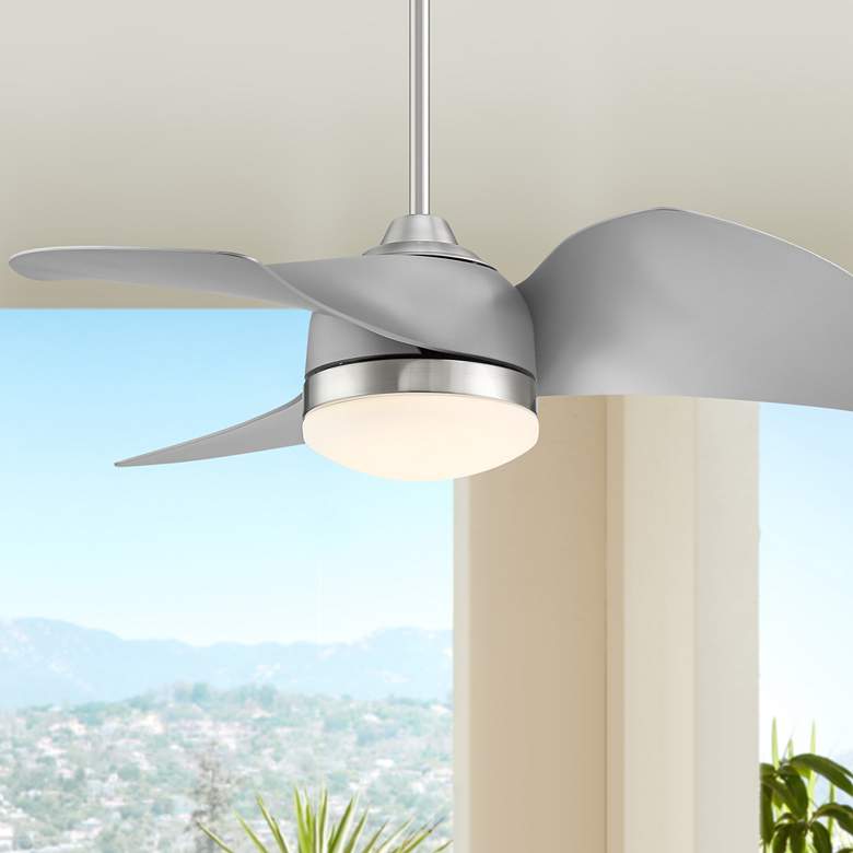 Image 1 39 inch Possini Home Brushed Nickel LED Ceiling Fan with Remote Control