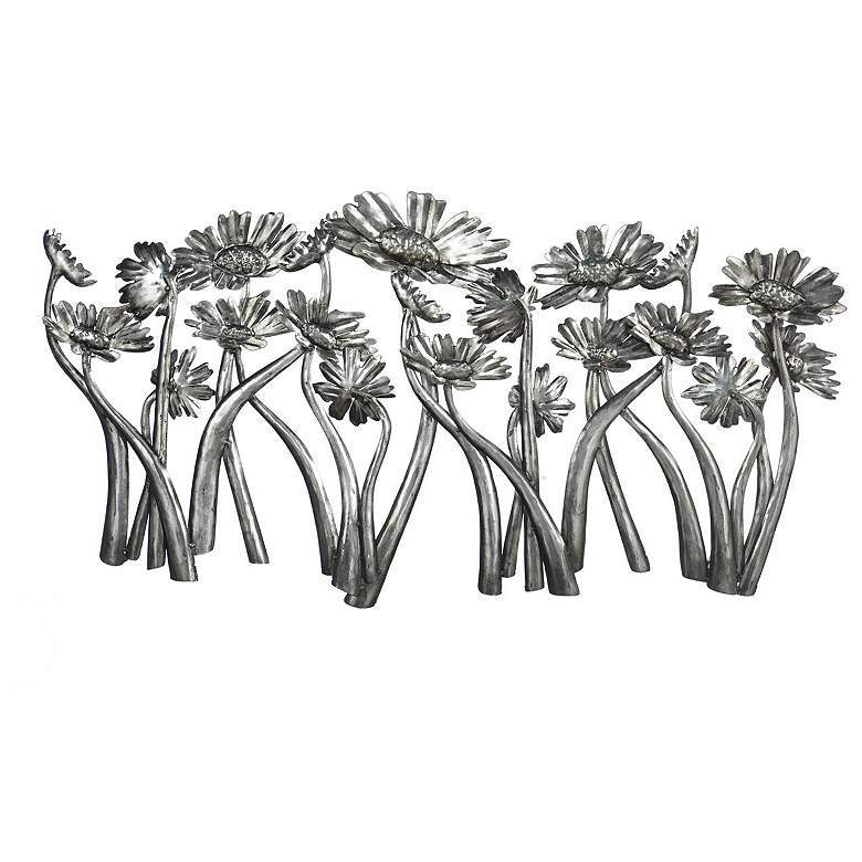 Image 1 39" x 21" Flowers Weathered Aluminum Metal Wall Art