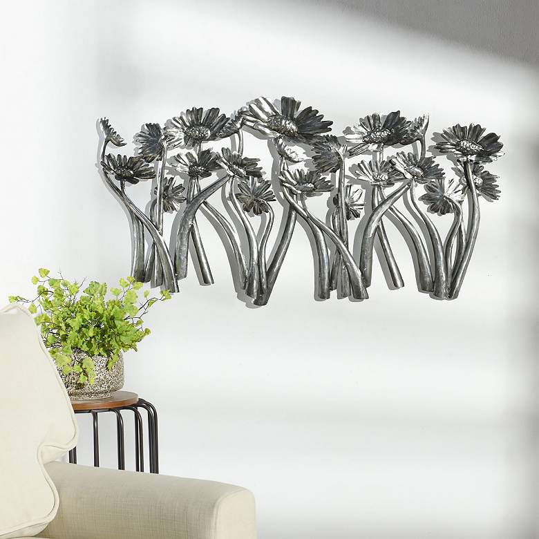Image 1 39" x 21" Flowers Weathered Aluminum Metal Wall Art