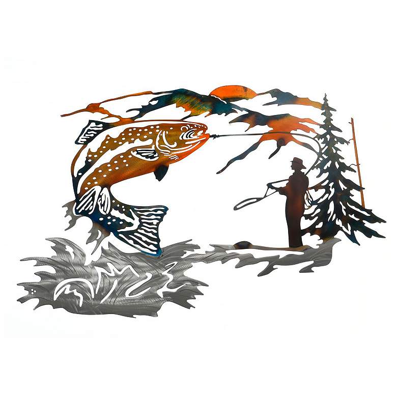 Image 1 39" x 24" Fishing Laser Cut & Heat Colored Metal Wall Art
