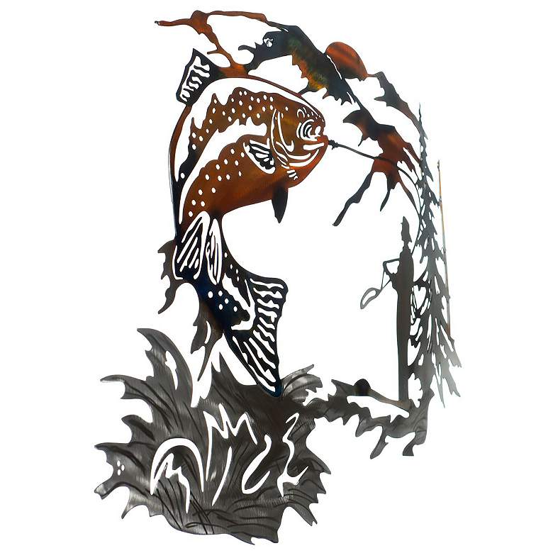 Image 2 39" x 24" Fishing Laser Cut & Heat Colored Metal Wall Art more views
