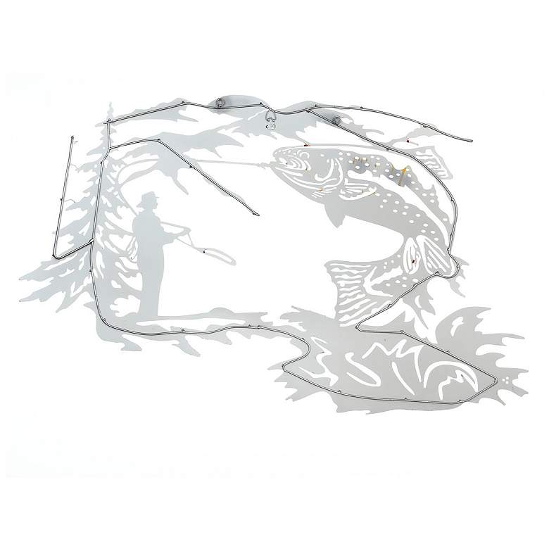 Image 3 39" x 24" Fishing Laser Cut & Heat Colored Metal Wall Art more views