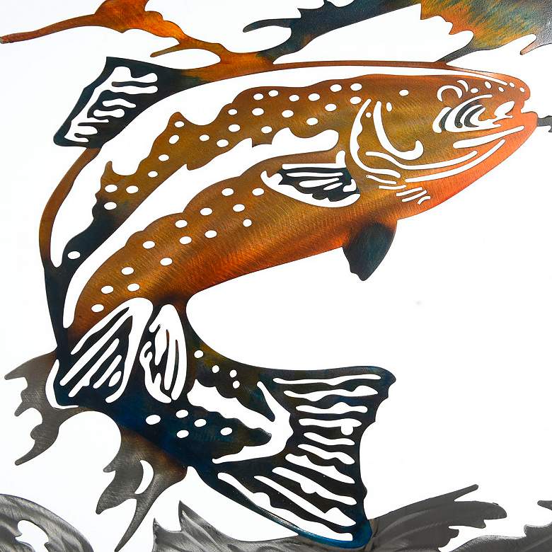 Image 4 39" x 24" Fishing Laser Cut & Heat Colored Metal Wall Art more views