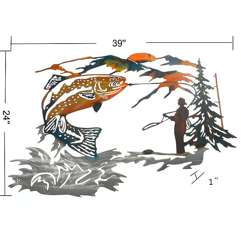 Image 7 39" x 24" Fishing Laser Cut & Heat Colored Metal Wall Art more views