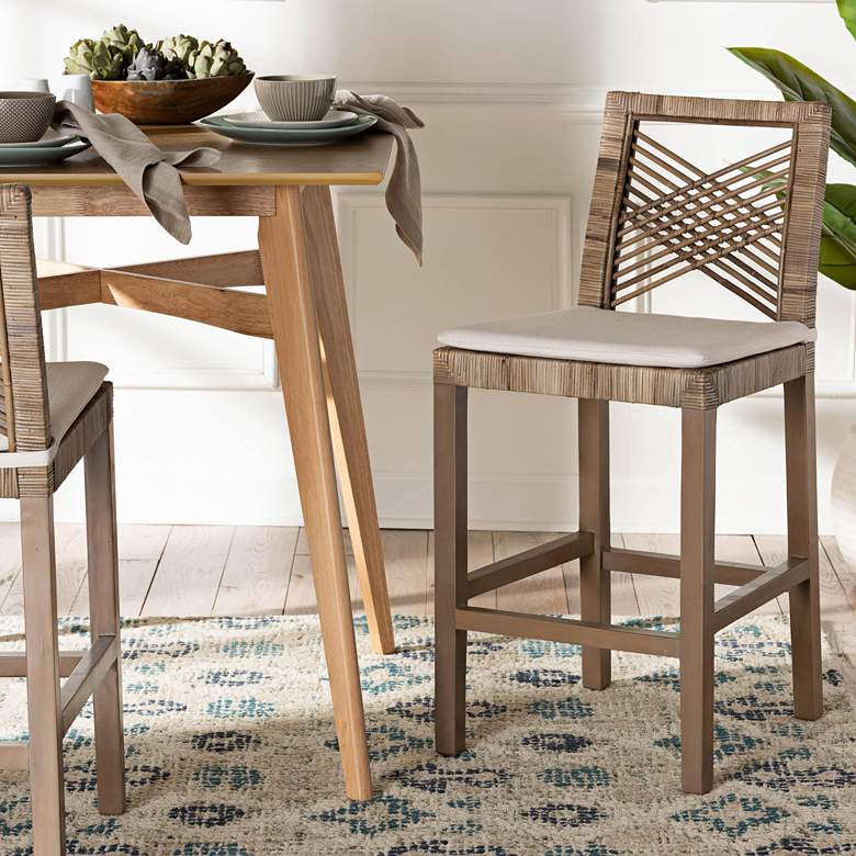 Image 1 Poltak 24" Wood Natural Rattan and Wood Counter Stool in scene