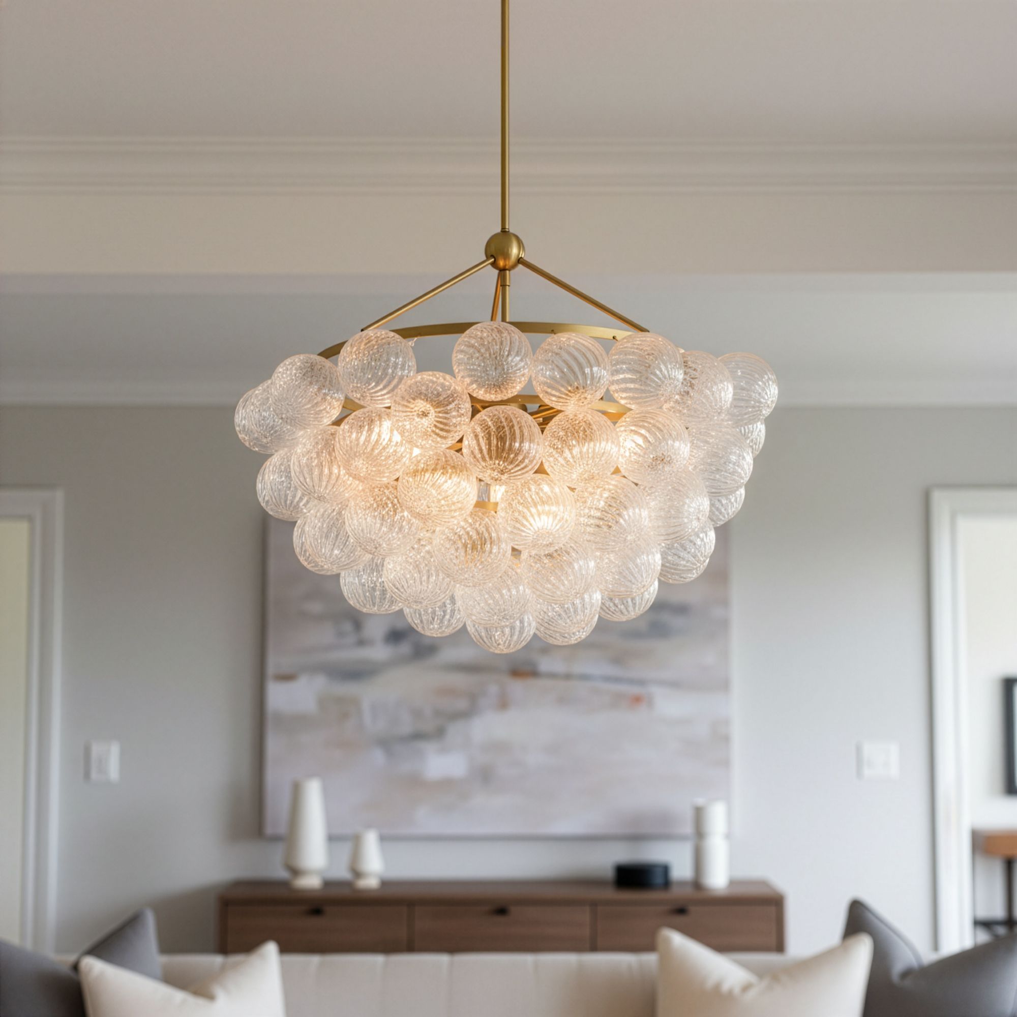 Image 1 32Wx 18 1/2H 9LT GOLD+CLEAR RIBBED GLS in scene