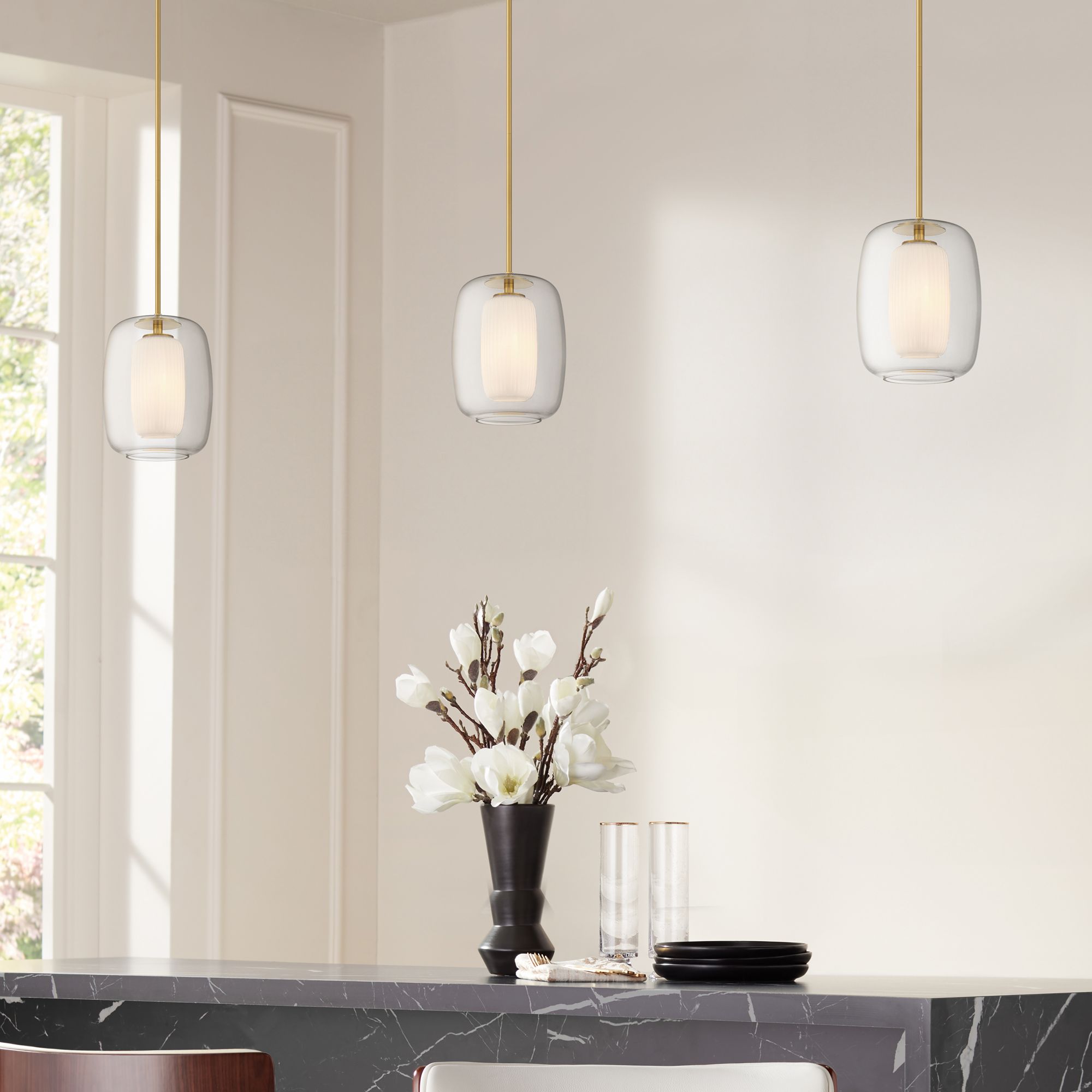 Image 1 Possini Euro Forli 9" Wide Soft Gold and Glass Mini Pendant Light in scene