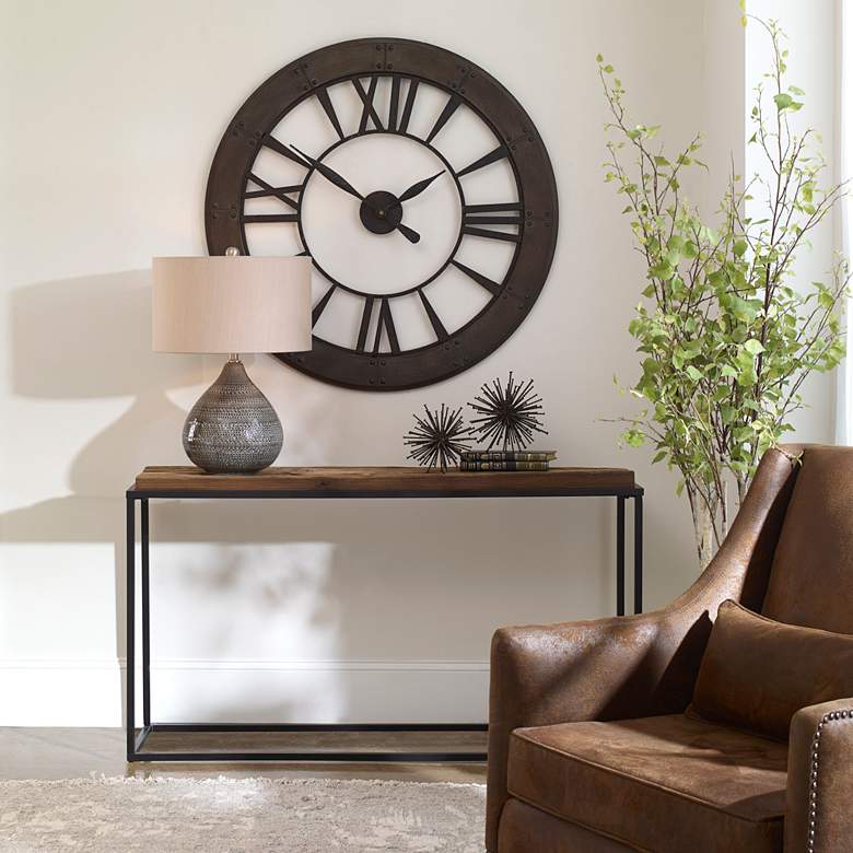 Image 1 Uttermost Holston 54" Wide Black Iron and Reclaimed Wood Console Table in scene