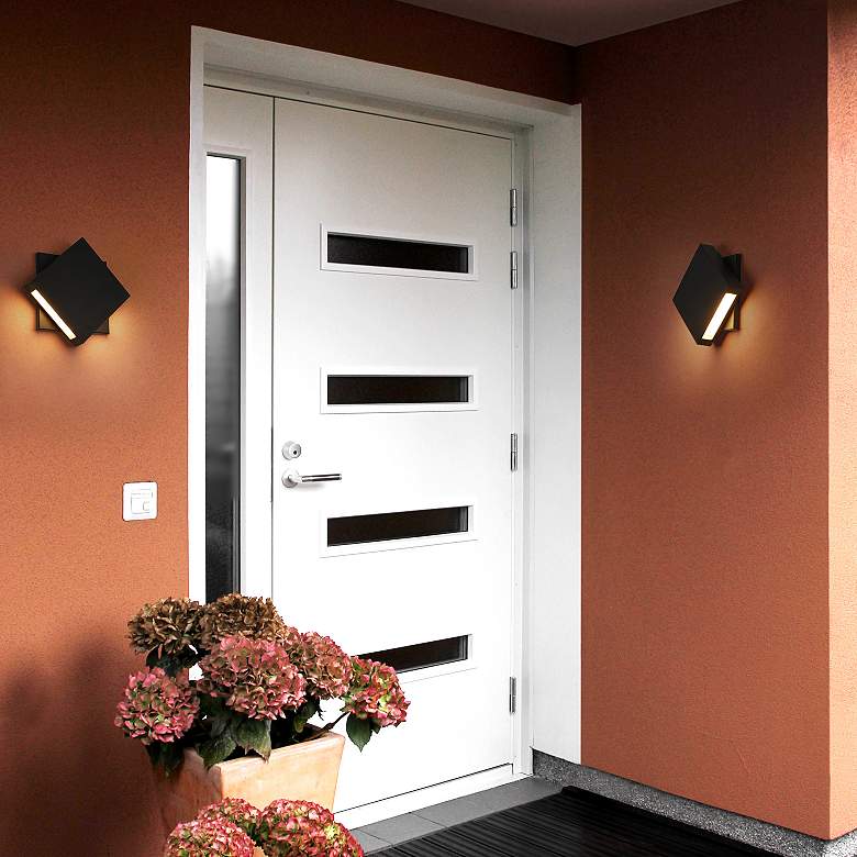 Image 1 Quadrate 9 1/4" High Black 2-Light LED Outdoor Wall Light in scene
