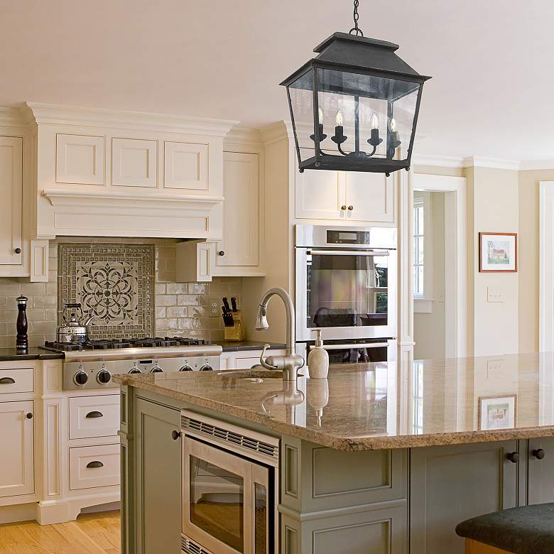 Image 1 Abingdon 21 1/4"W Antique Black Iron 4-Light Lantern Pendant in scene