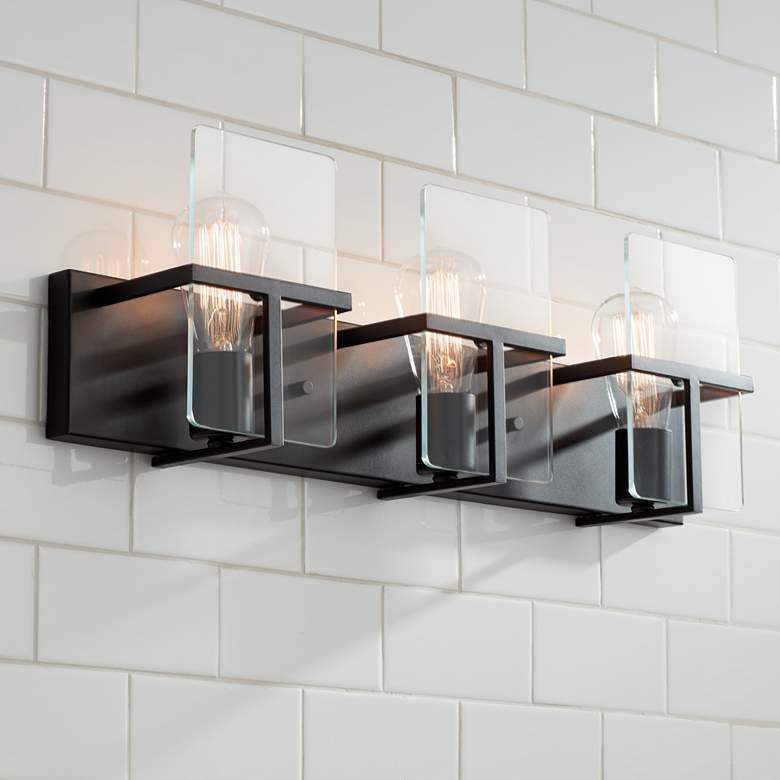 Image 1 Possini Euro Trezza 24" Wide Matte Black 3-Light Vanity Bath Light in scene