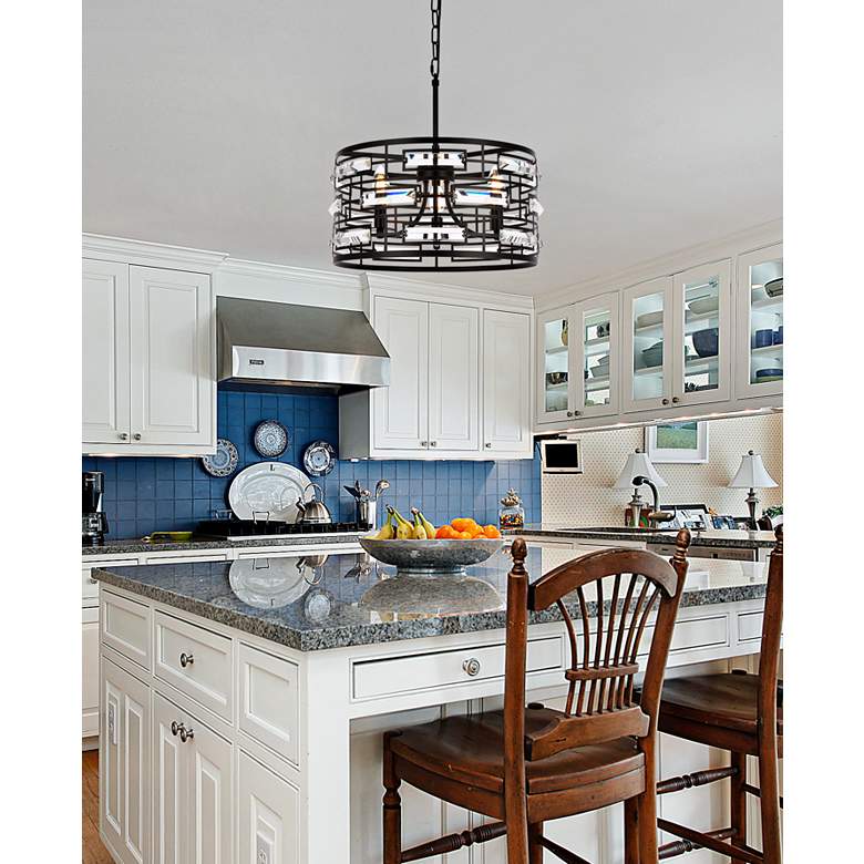Image 1 Kennedy 16 1/2" Wide Black and Crystal 3-Light Pendant in scene