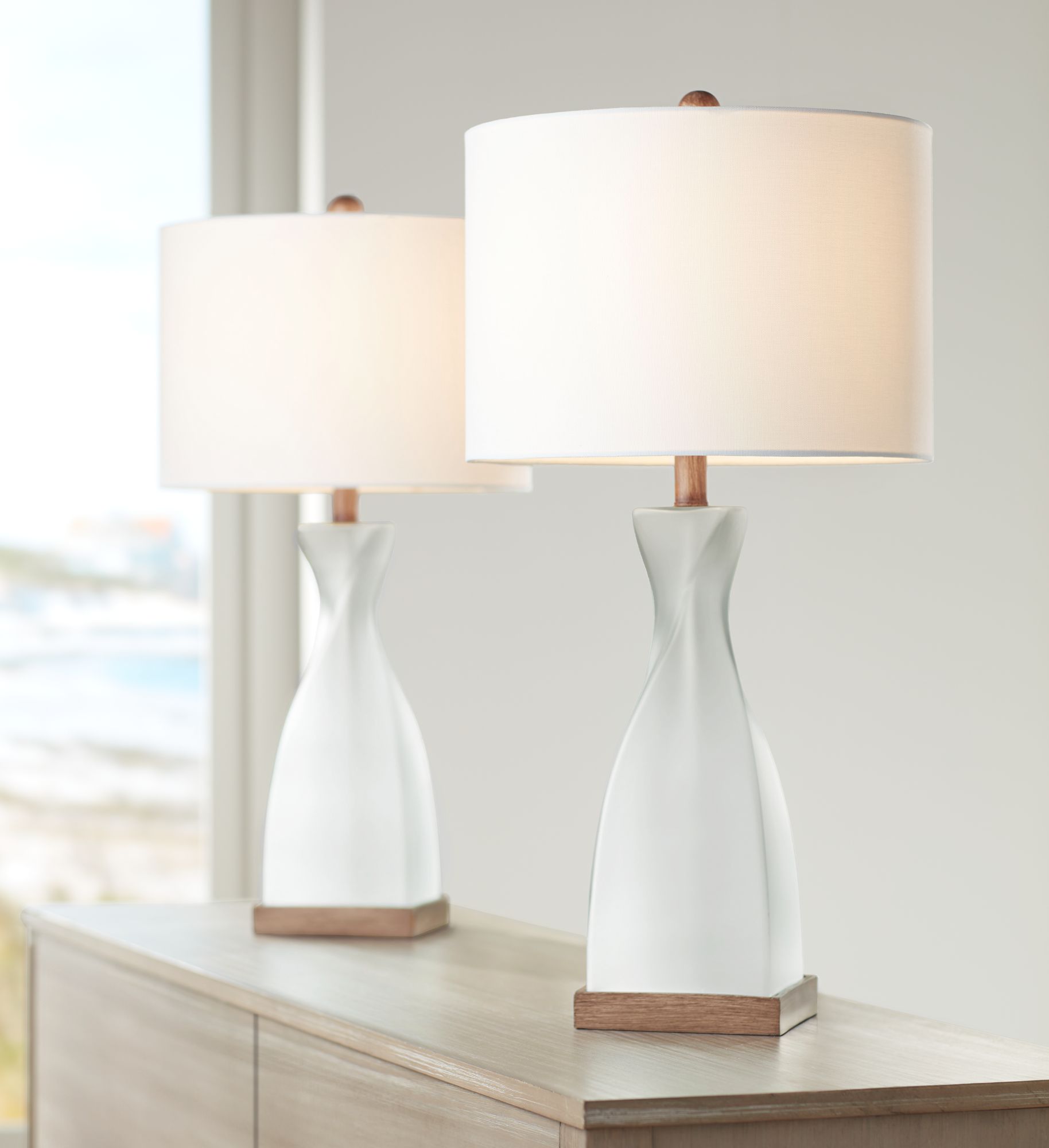 Image 1 Ryan 28" High Frosted White Glass Modern Coastal Table Lamp Set of 2 in scene
