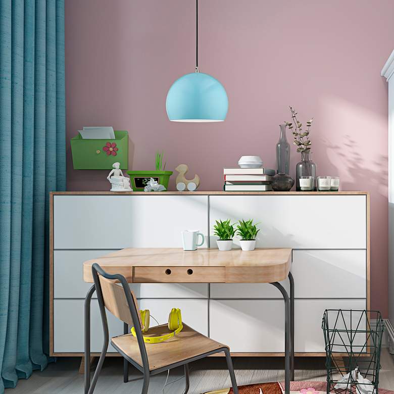 Image 1 Piedmont 10" Wide Shiny Baby Blue Dome Mini Pendant in scene