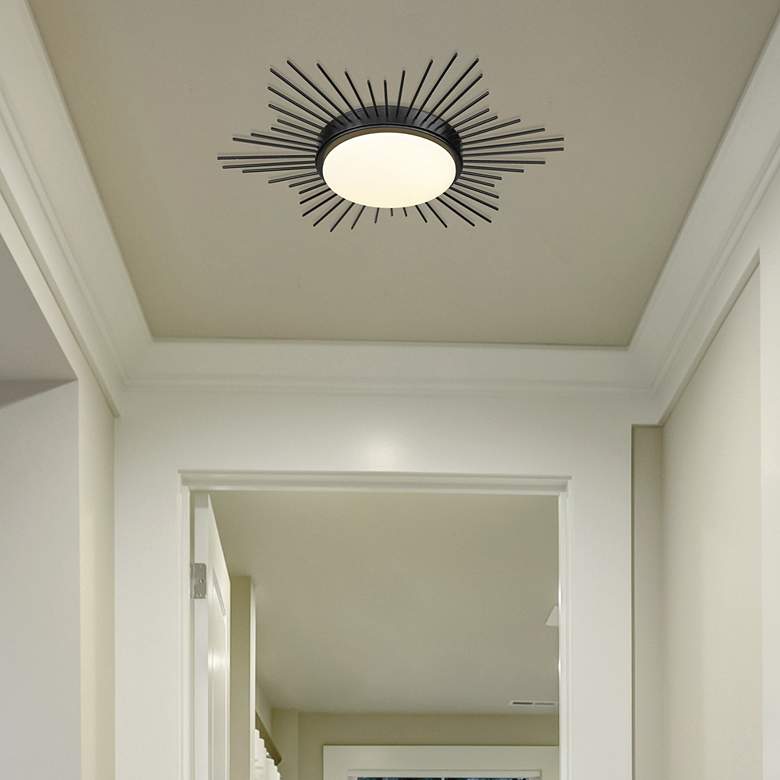 Image 1 Kieran 18 1/4" Wide Matte Black LED Sunburst Ceiling Light in scene