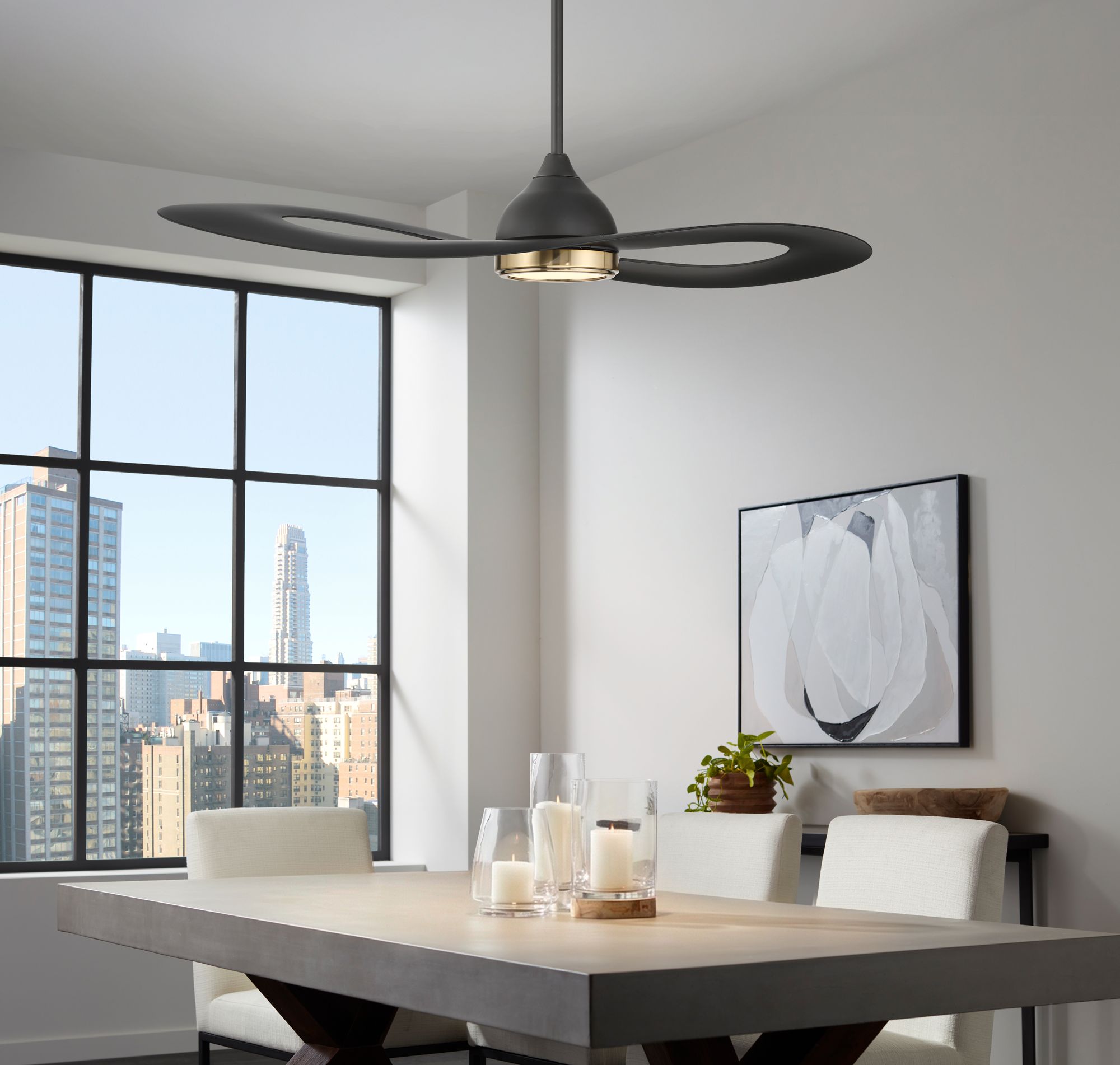 Image 1 52" Possini Euro Obi Matte Black CCT LED Damp Ceiling Fan with Remote in scene