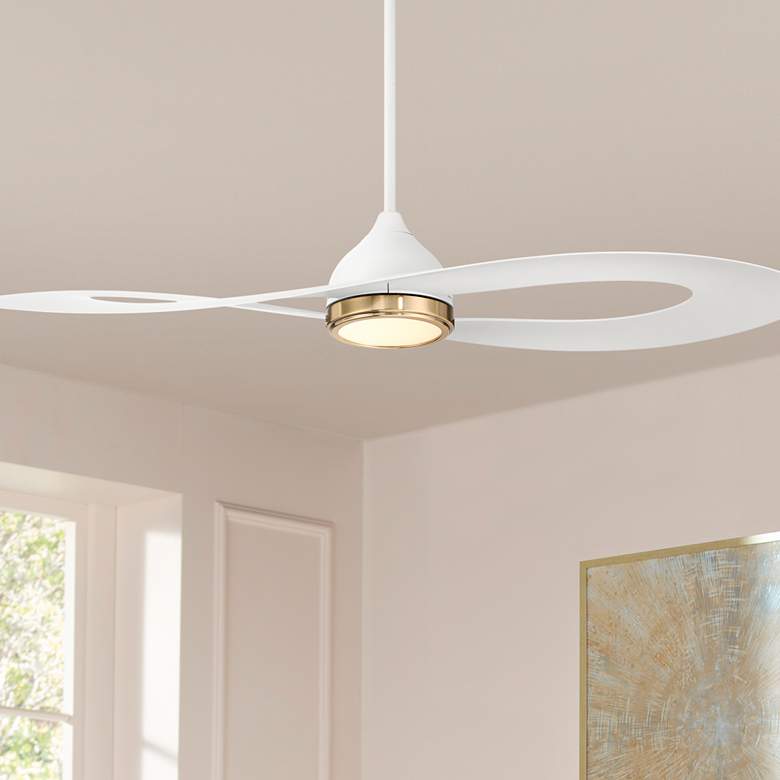 Image 1 52" Possini Euro Obi Matte White CCT LED Damp Ceiling Fan with Remote in scene