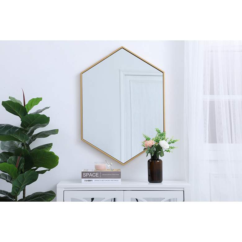 Image 1 Noemi Brass Metal 24 inch x 34 inch Hexagonal Wall Mirror in scene