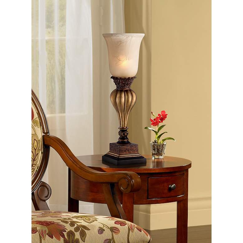 Image 1 Regency Hill Sattley 23 1/4" Gold Alabaster Glass Accent Console Lamp in scene