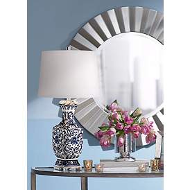 Image1 of Barnes and Ivy Iris 28" Blue and White Porcelain Table Lamps Set of 2 in scene
