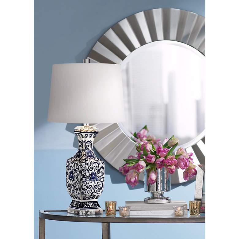 Image 1 Barnes and Ivy Iris 28" Blue and White Porcelain Table Lamps Set of 2 in scene