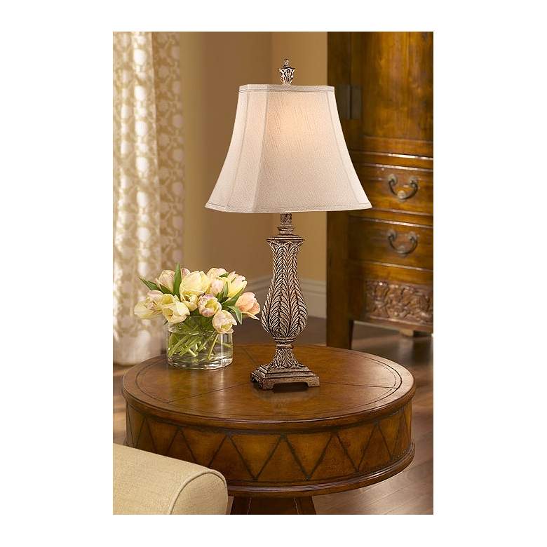 Image 1 Regency Hill 25 inch Antique Gold Leaves Petite Vase Table Lamp in scene