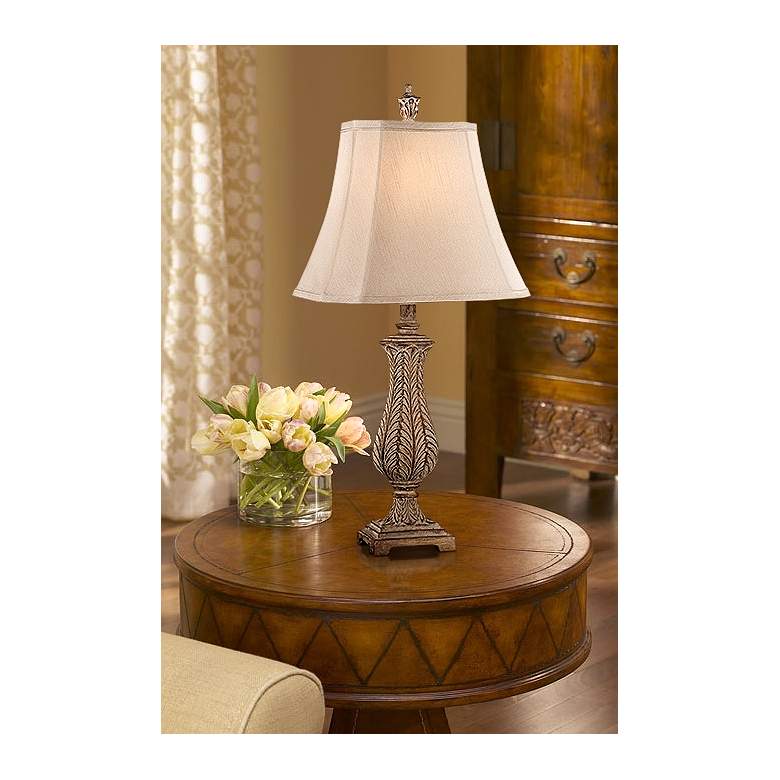 Image 1 Regency Hill 25" Antique Gold Leaves Petite Vase Table Lamp in scene