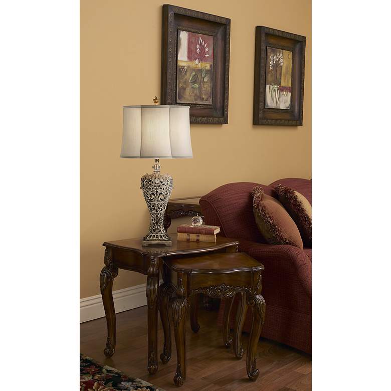 Image 1 Regency Hill Elle 33" Carved Antique Gold Classic Scroll Table Lamp in scene