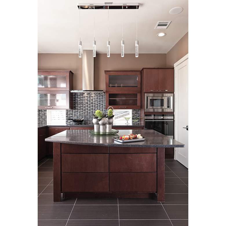 Image 1 ET2 Fizz IV 39" Chrome Bubble Glass 5-Light LED Linear Pendant in scene