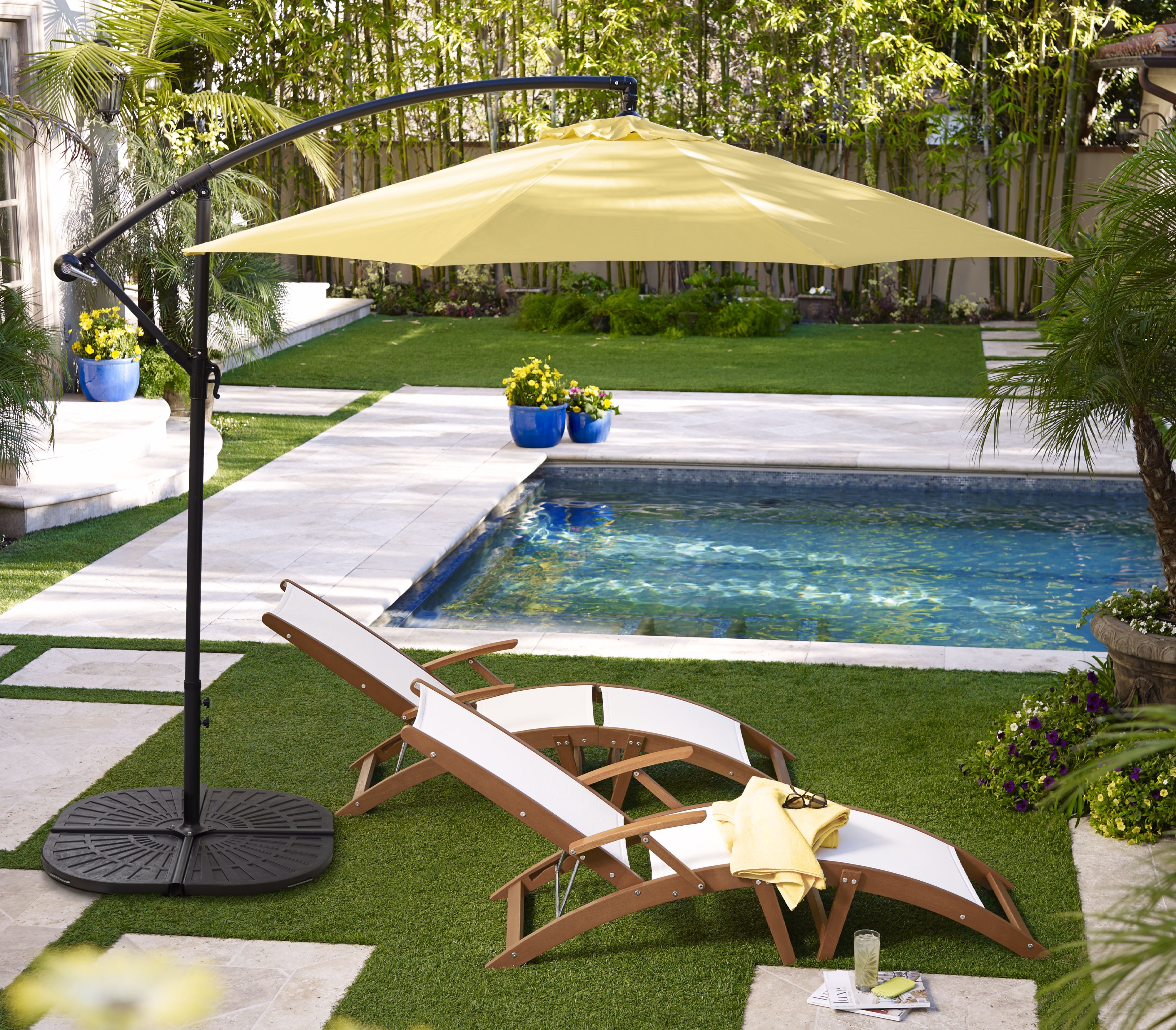 Black Polystone 10Foot Offset Umbrella Base One Section 3W409 Lamps Plus