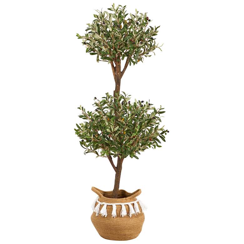 Image 1 4.5ft. Artificial Olive Double Topiary Tree with Handmade Basket