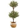 4.5ft. Artificial Olive Double Topiary Tree with Handmade Basket