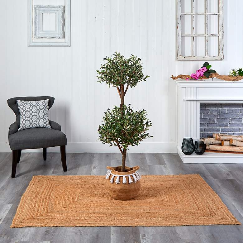 Image 4 4.5ft. Artificial Olive Double Topiary Tree with Handmade Basket more views