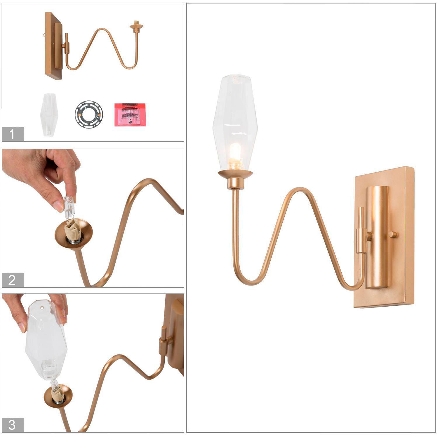 Image 6 4.7"W 1-Light Gold Seeded Glass Wall Sconce more views