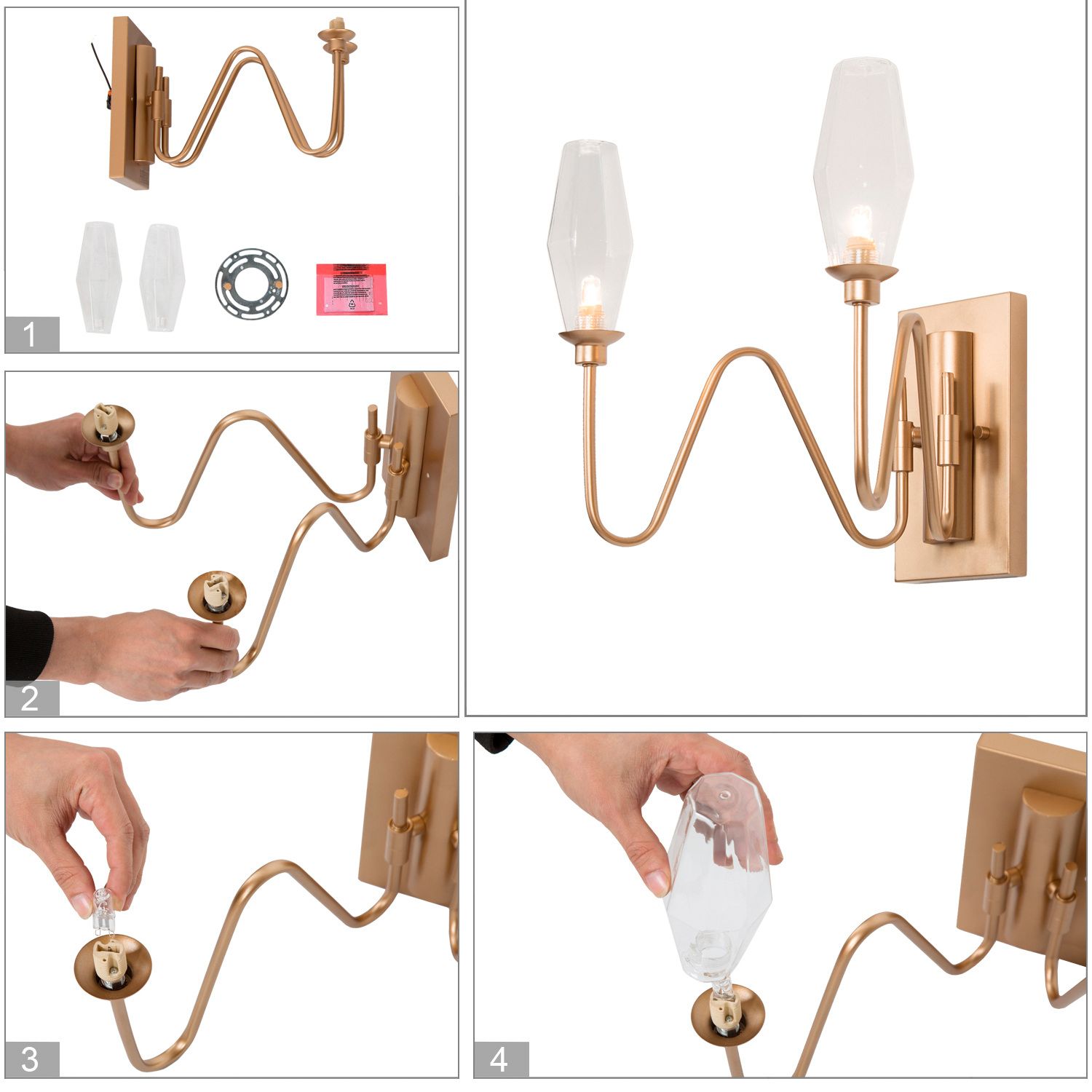 Image 6 4.7"W 2-Light Gold Seeded Glass Bathroom Vanity Light more views