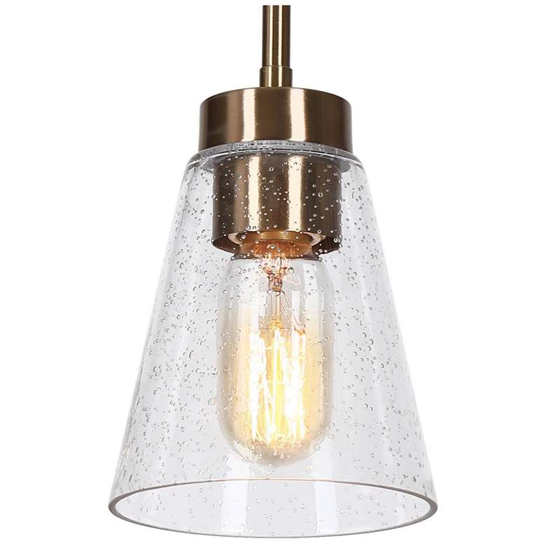 Image 1 4.8" Wide Brass 1-Light Island Pendant Light with Seeded Glass Shade