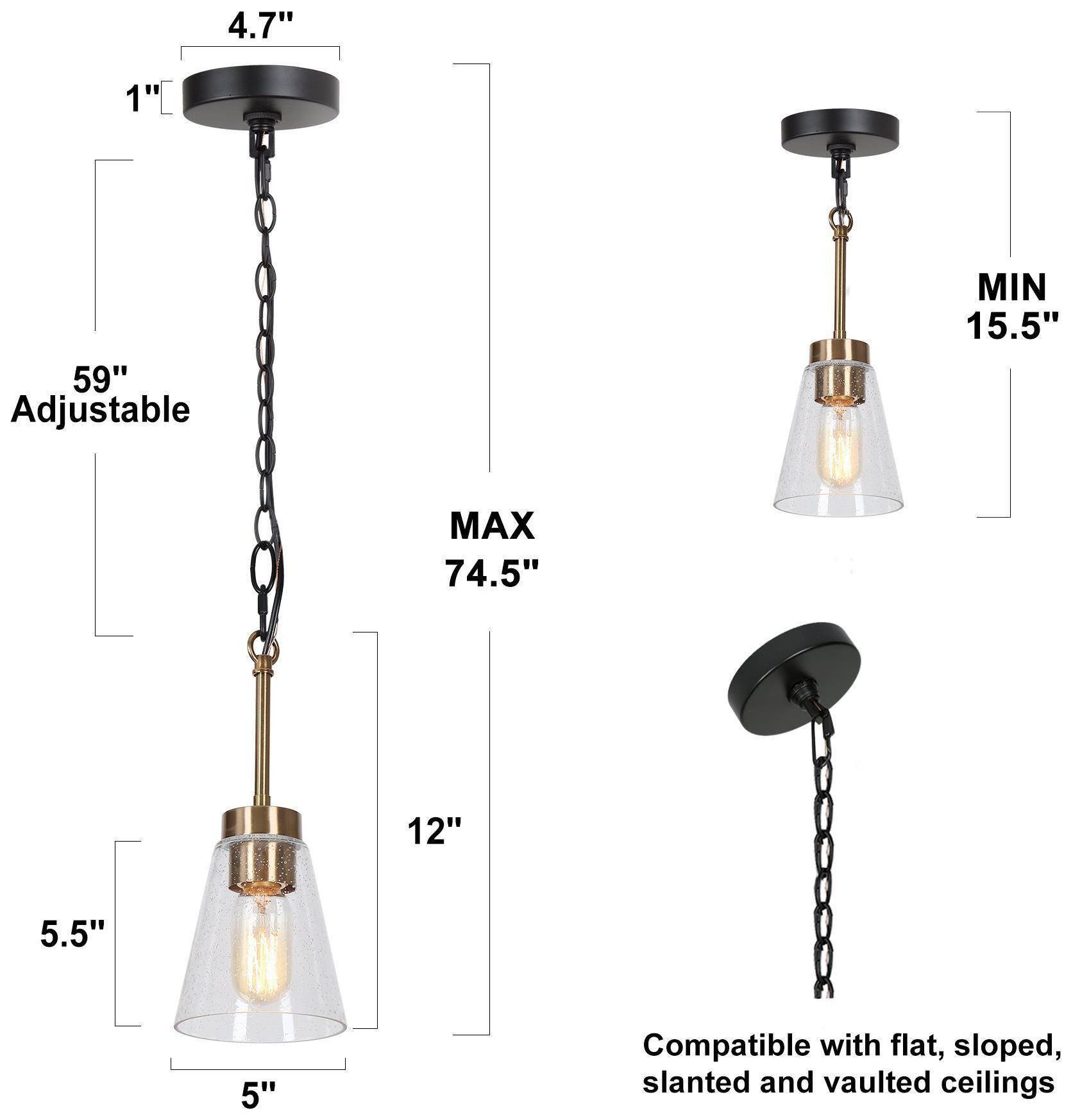 Image 4 4.8" Wide Brass 1-Light Island Pendant Light with Seeded Glass Shade more views