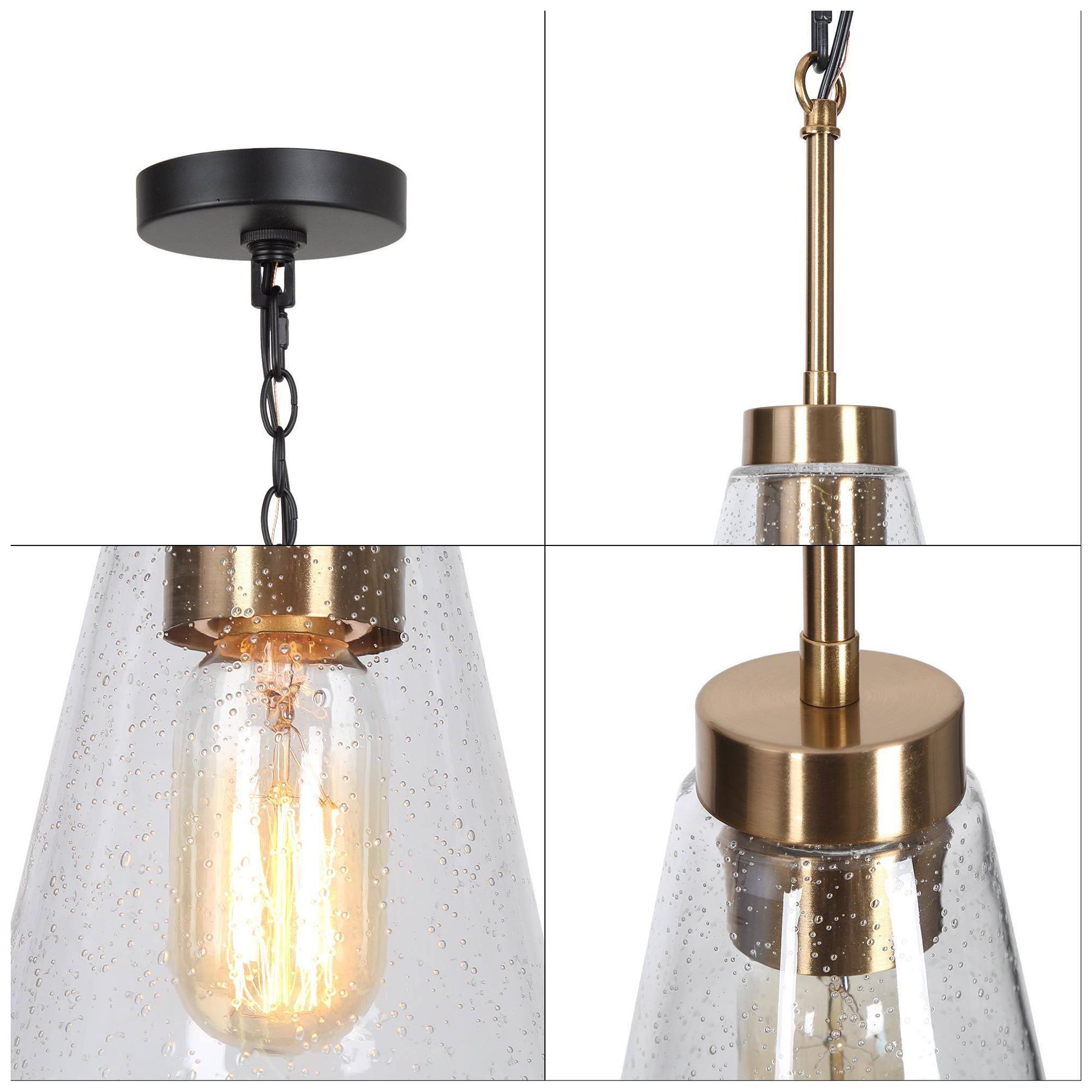 Image 5 4.8" Wide Brass 1-Light Island Pendant Light with Seeded Glass Shade more views