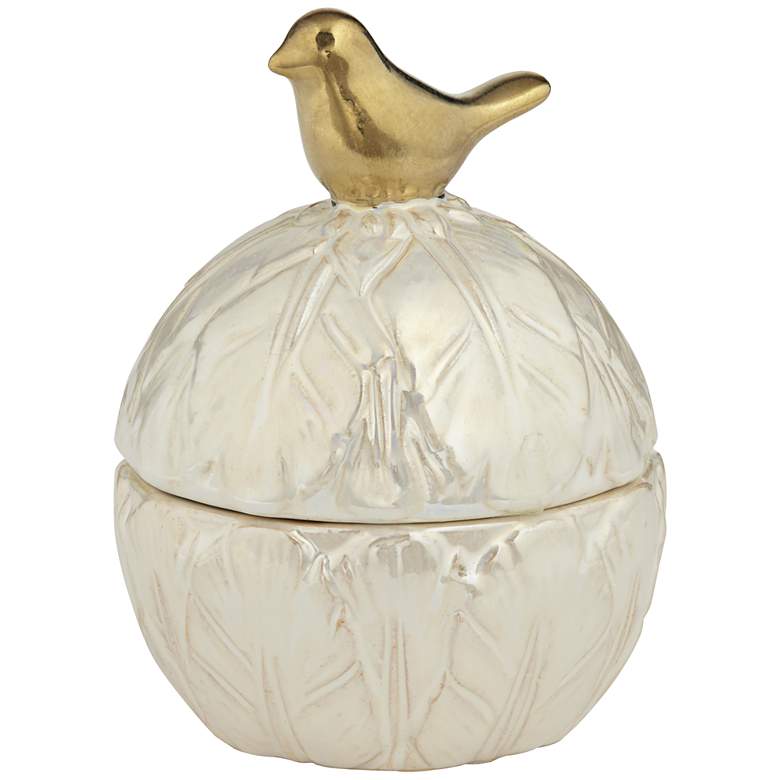 Image 5 4 1/2 inch Spar Shiny Pearlized White Decorative Jar with Gold Lid more views