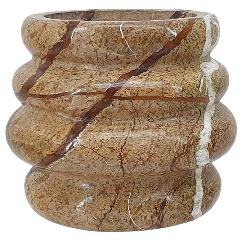 Image 1 4" High Brown Marble Decorative Short Vase with Ridges