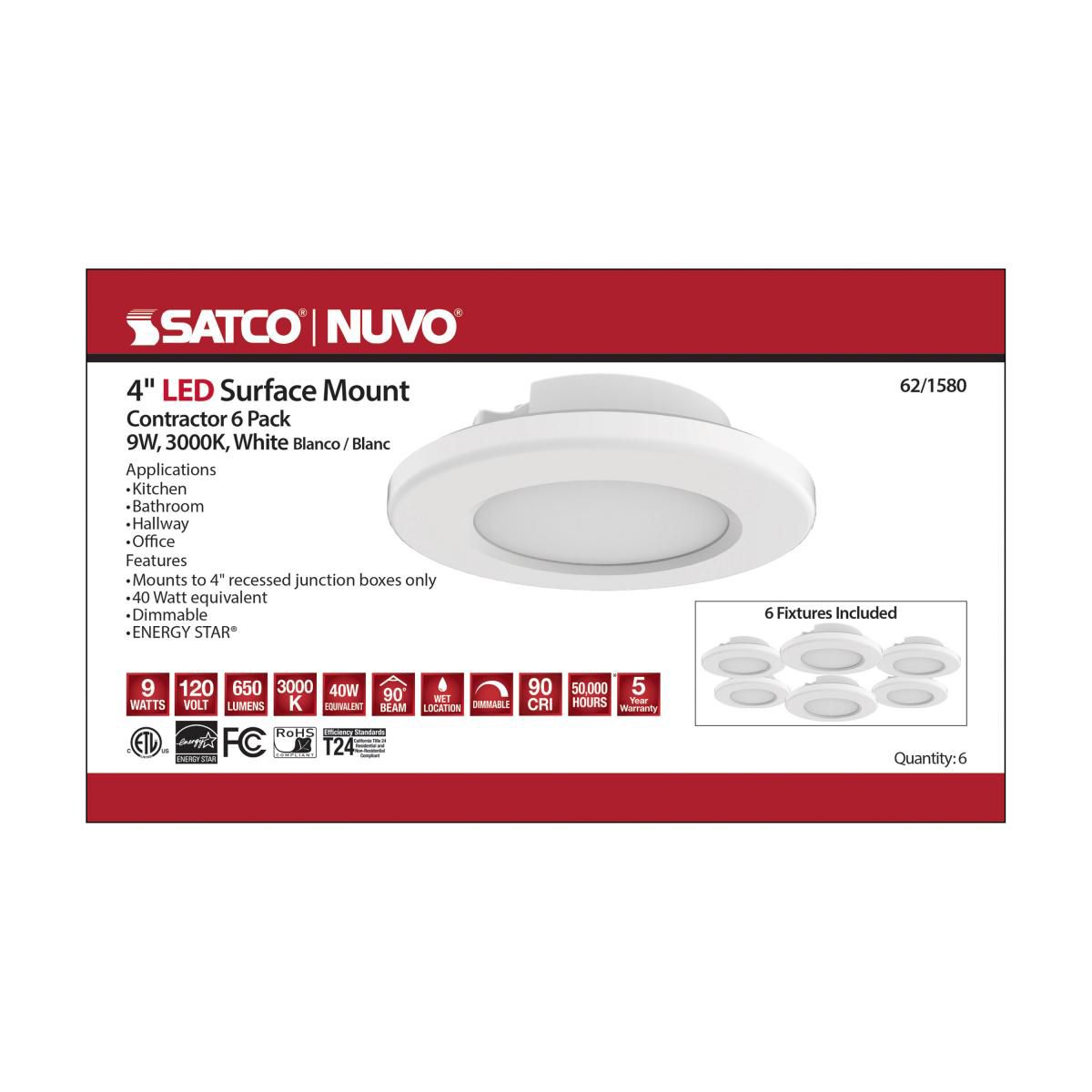 4 inch; LED Surface Mount Fixture; 3000K; 6 Unit Contractor Pack; White